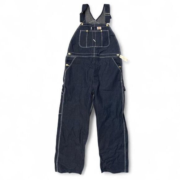 Vintage Dickies Bib Overalls Blue Denim Workwear Utility Made in USA Mens 38x30 - Picture 1 of 9